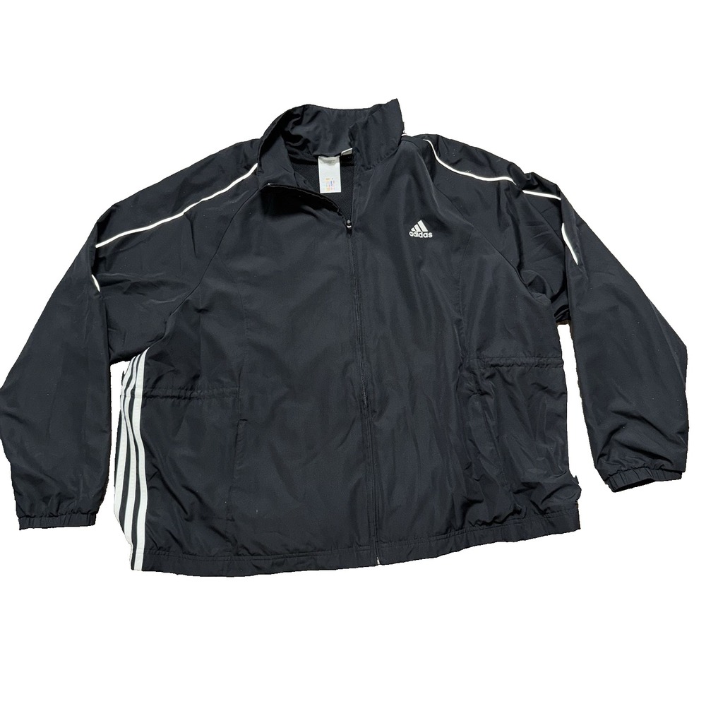 Vintage Adidas Windbreaker Full Zip Jacket Women's Size 3XL Black Y2K